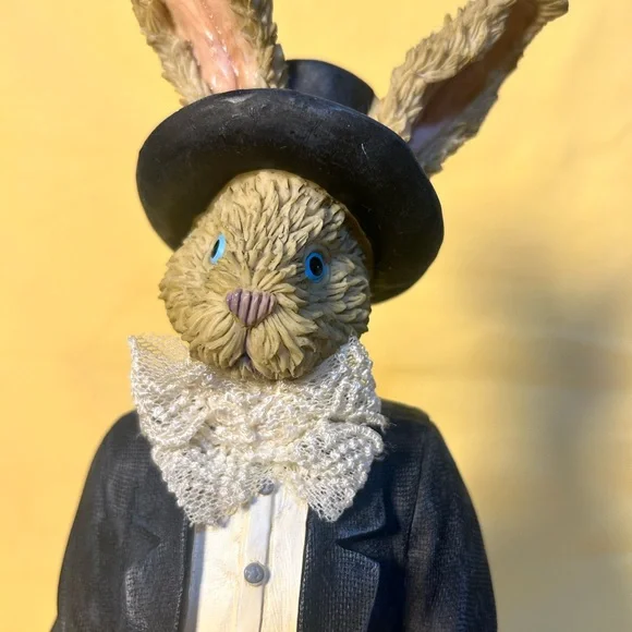 Vintage Gentleman Rabbit Figurine 12” Tall Victorian Style Cane Hat - Picture 13 of 13